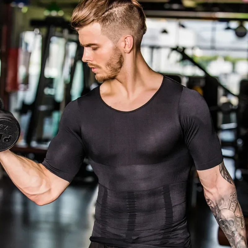 Männer abnehmen Shaper Haltung Weste Männer Kompression T-Shirt Bodybuilding Fett verbrennung Brust Bauch Hemd schlank trocken schnell unter Hemd