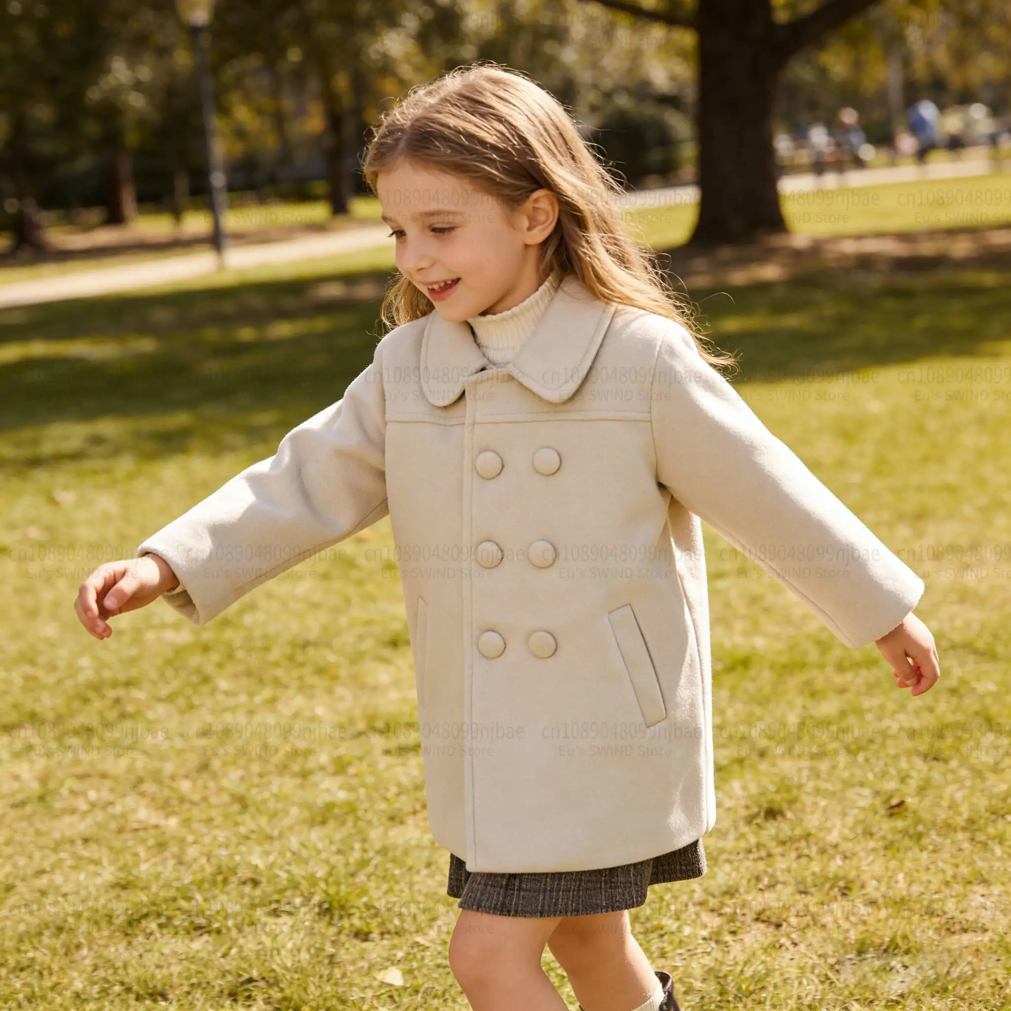 

Демисезонный хлопковый тренч для девочек 2026 года в британском стиле, модная двубортная куртка для малышей, верхняя одежда для детей