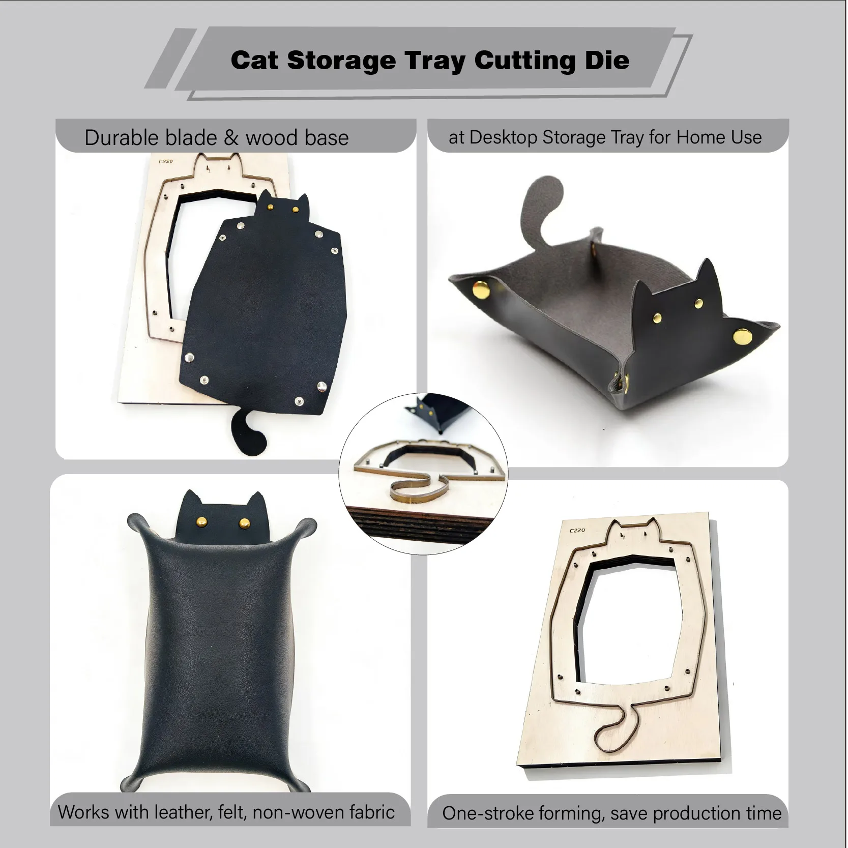 C220Cat Themed Storage Tray Laser Cutting Die Mold DIY Handcraft Leather Cutting Tools Desktop Organizer Tray