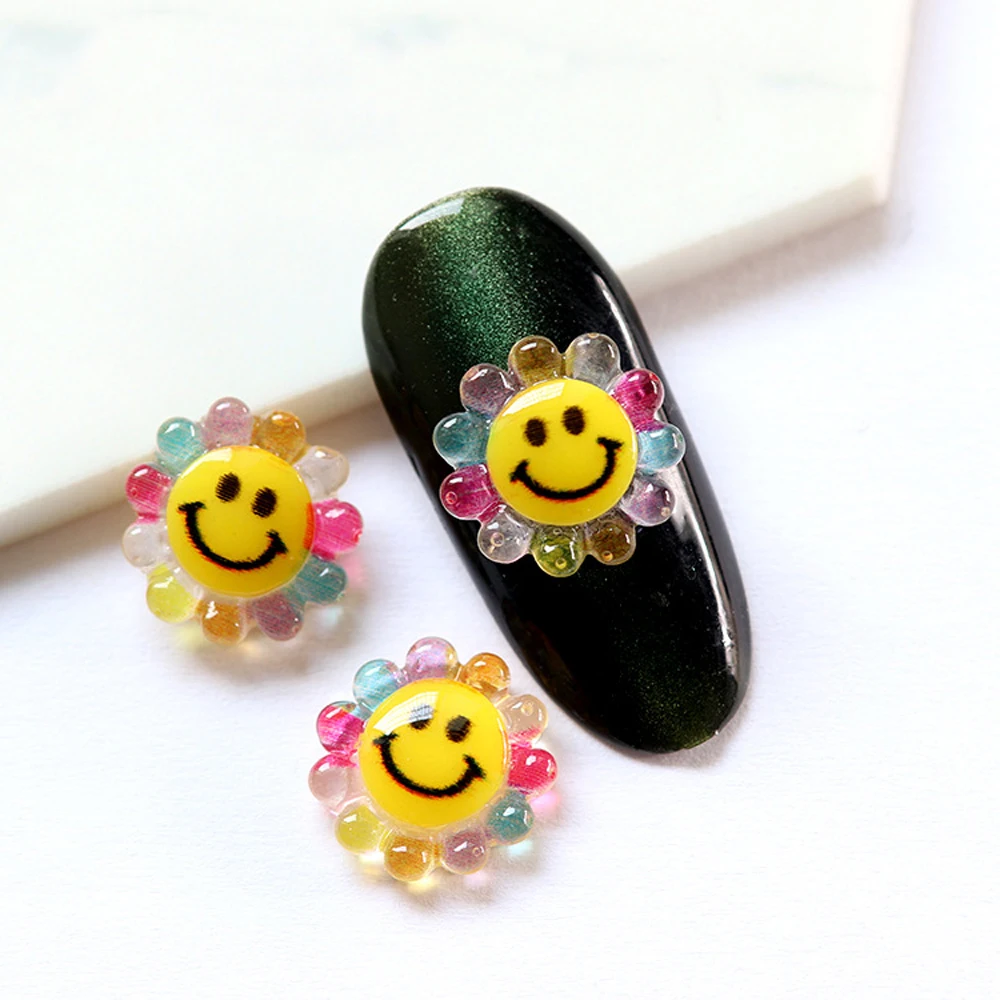 10Pcs New Cute Mini Shiny Cartoon Sunflower Nail Art Charm 3D Minimalist Sunny Flowers Resin Nail Decoration DIY Nail Accessorie