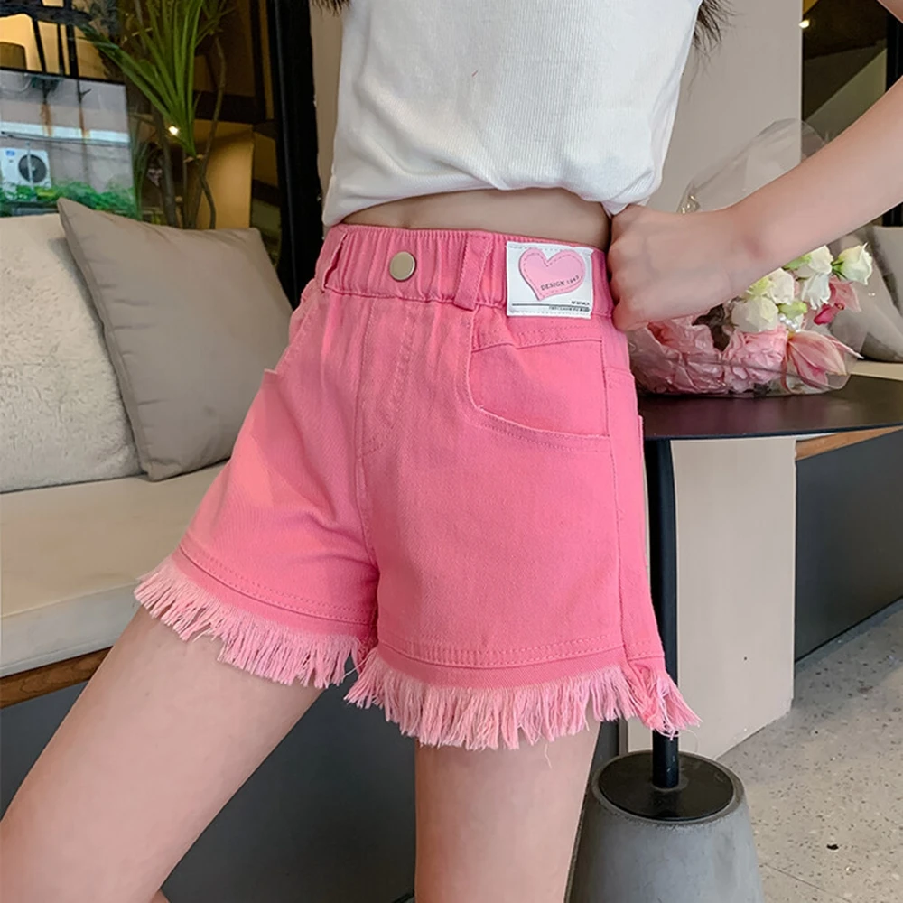 New Girls Frayed Denim Shorts, Tween Kids Summer Shorts, Perfect for Teens Children Suitable for Casual Vacations and Beach