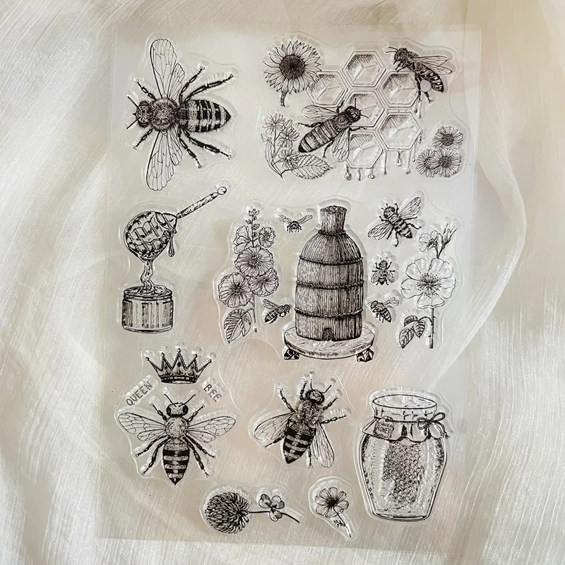 น่ารักแมลง Bee น้ำผึ้งหวีล้างแสตมป์ซิลิโคนใสแสตมป์ตราประทับแผ่นสำหรับสมุดภาพ Scrapbooking ตกแต่ง