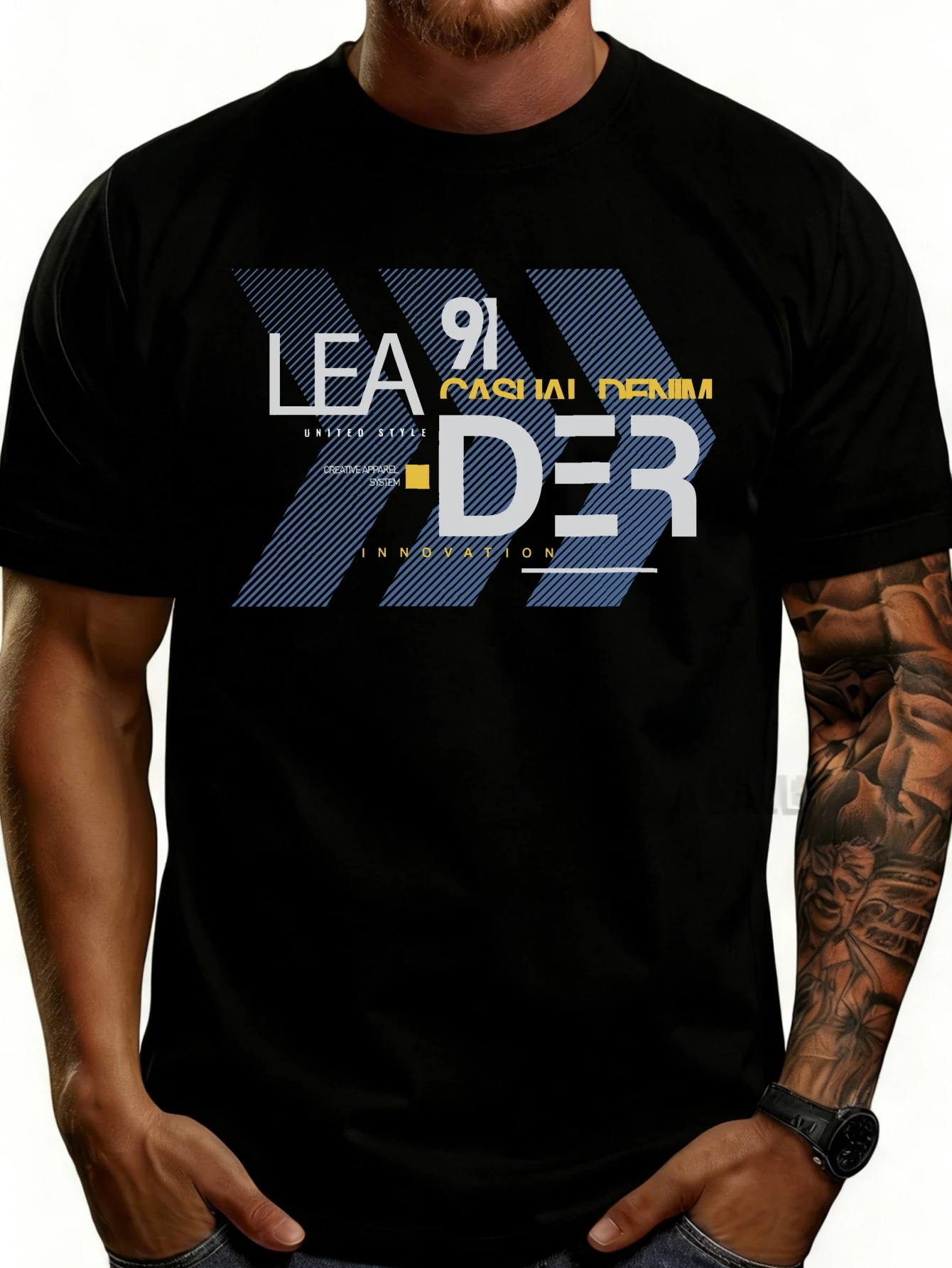Casual Men's T-Shirt with Denim Design