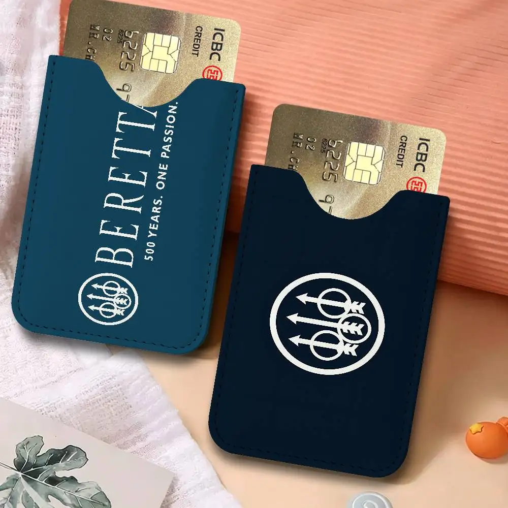 Vintage B-Beretta LOGO Lightweight Leather Card Holder Palm Pattern Protective Cover for Bus Card ID Card Compact Size