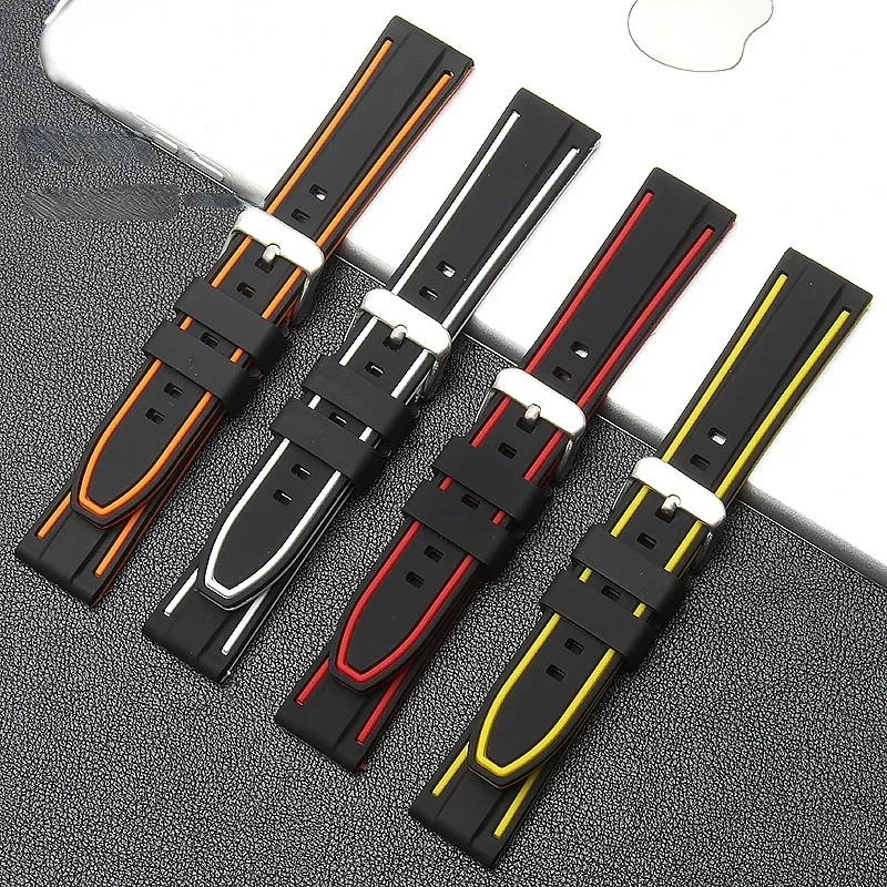 Silicone Rubber Watch Band Soft Waterproof for Porsche Tissot Citizen Casio 20 22 24 26mm