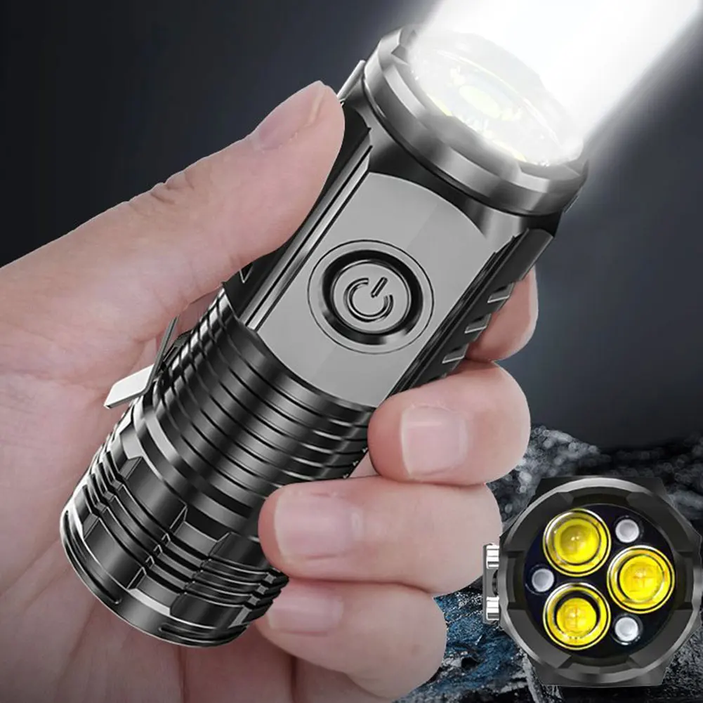 3LED Super Bright Flashlight 300LM Mini Portable Torch Waterproof Car Repair Working Lights USB Charging for Outdoor Camping Use