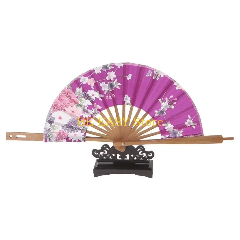 E28F Japanese  Flower Pocket Folding Hand Fan Round Circle Party Decor Gift