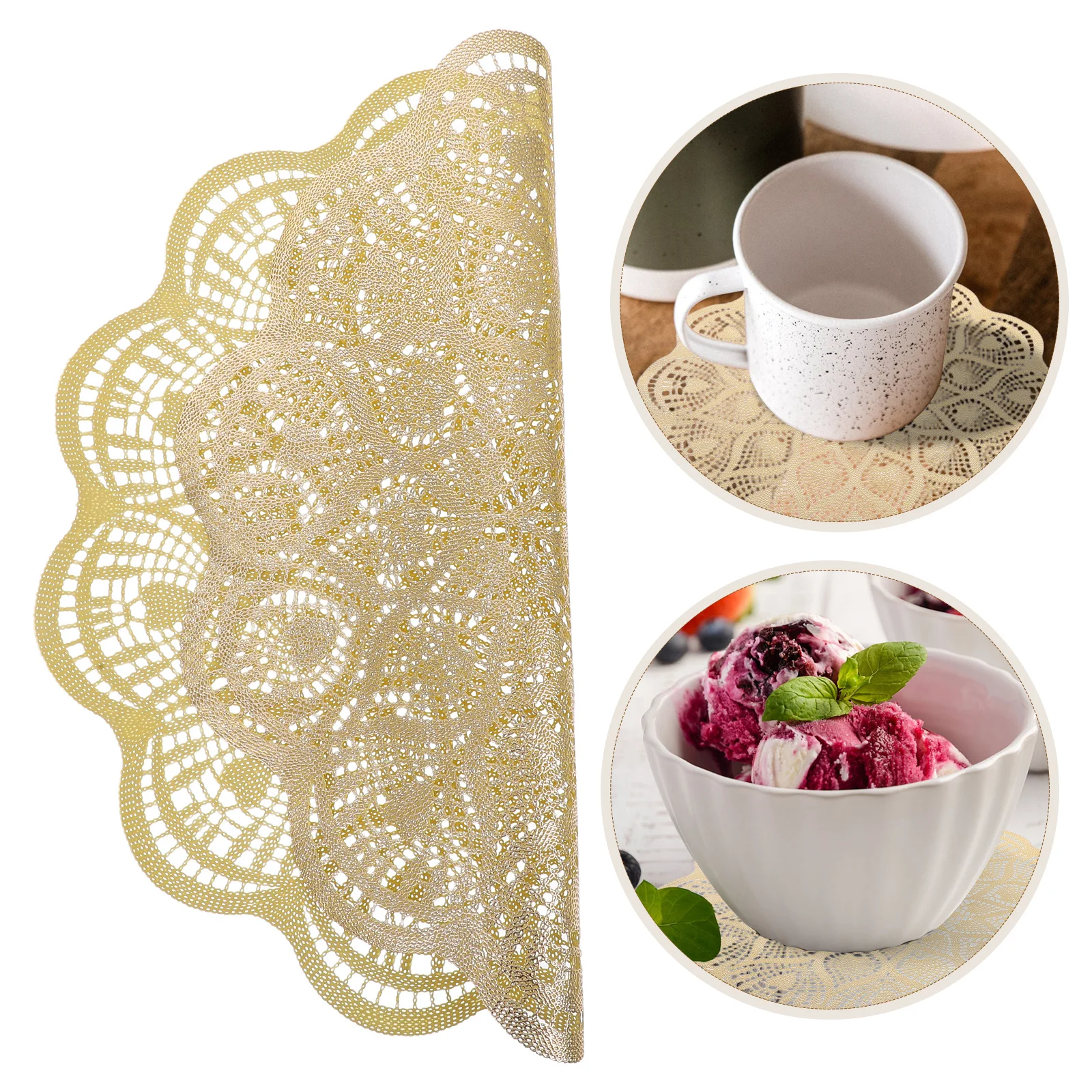 

8Pcs Round PVC Placemats Hollow Design Nonslip Table Mats Wedding Party Dining Table Decor Fancy Circle Place Mats