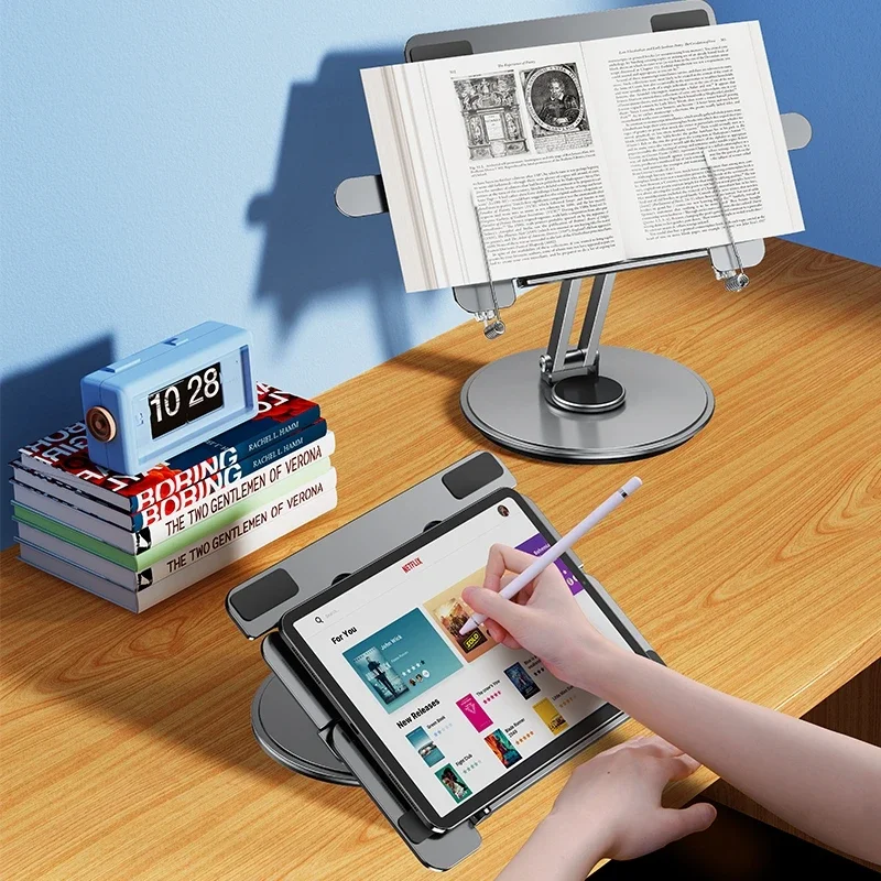 

Oatsbasf Metal Tablet Stand for Desk Adjustable Tablet Holder 360 Degreee Rotatable Laptop Mount for Office Room Reading Stand