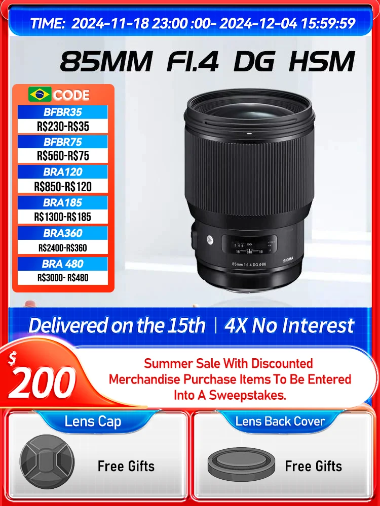 Sigma 85mm F1.4 DG HSM Art Full Frame Prime Digital SLR Camera Lens for Canon 6D II 5D IV Sony A7 III IV Nikon D850 85 1.4（Used）