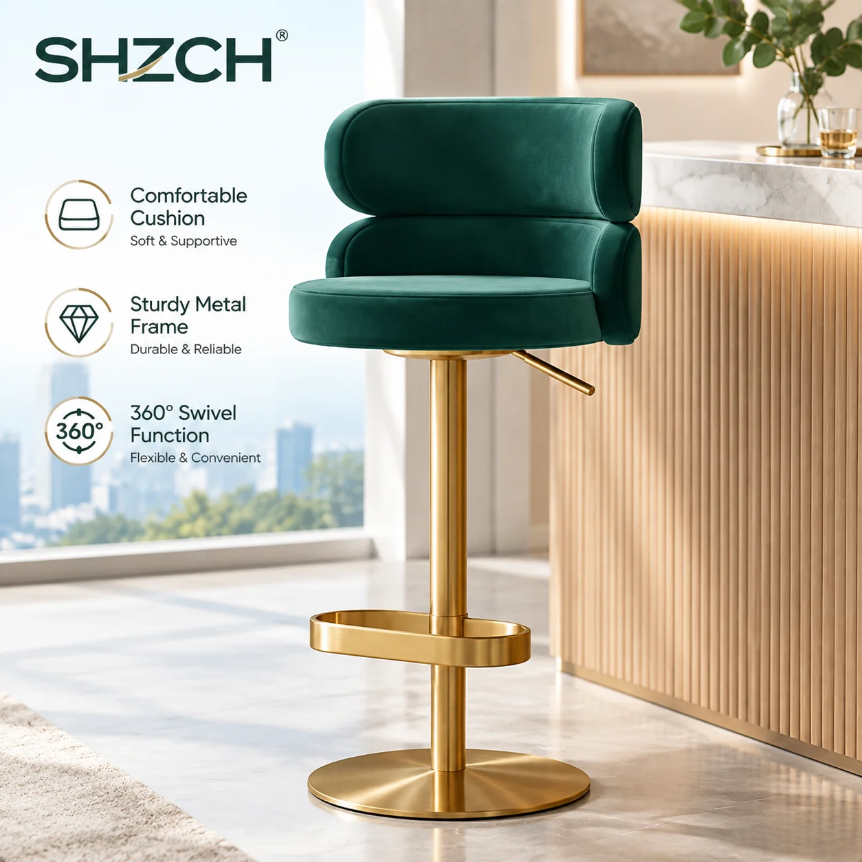 Premium Gaming Executive Swivel Chair Adjustable Height Comfortable Ergonomic Bar Chair Home Computer Seat Titanium Gold