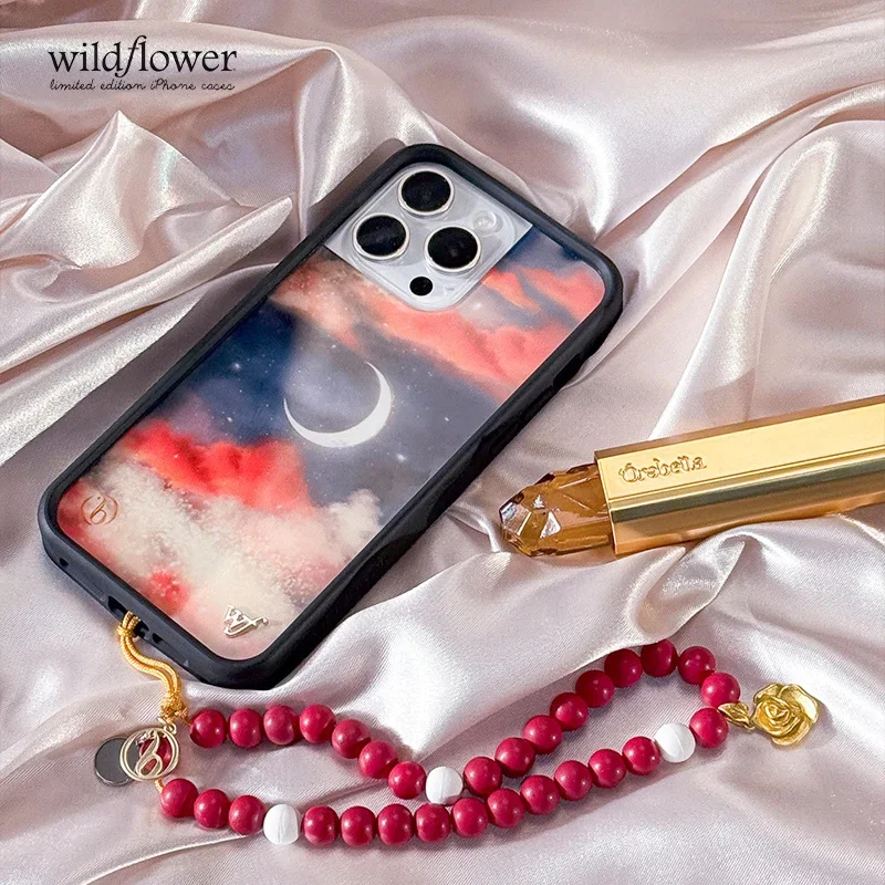 Wildflower نارا سميث الريف زهرة Orebellas القمر قضية الهاتف آيفون 16 15 14 13 12 17Pro ماكس الأبيض منقطة wf غطاء