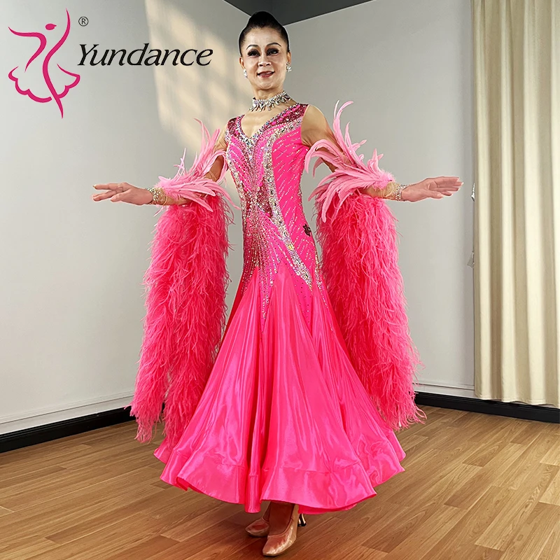 B-25096 Custom International Standard Ballroom Dance Dress for Women Spandex/Polyester Stage Performance Wear Satin Chiffon
