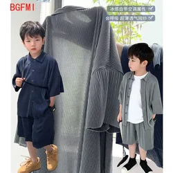 2025 Korea Teenagers Boy Kid Ribbed Loose Clothes Set Shirt+Shorts 2PCS Summer Child Clothing Set Casual Short Sleeve Baby Sets