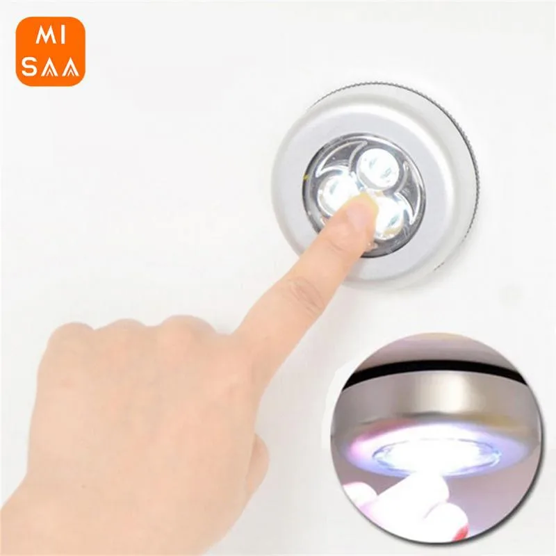 Mini LED Night Light Wireless Round Motion Sensor Touch Light Battery Powered Cabinet Night Lamp For Bedroom Closet Lighting