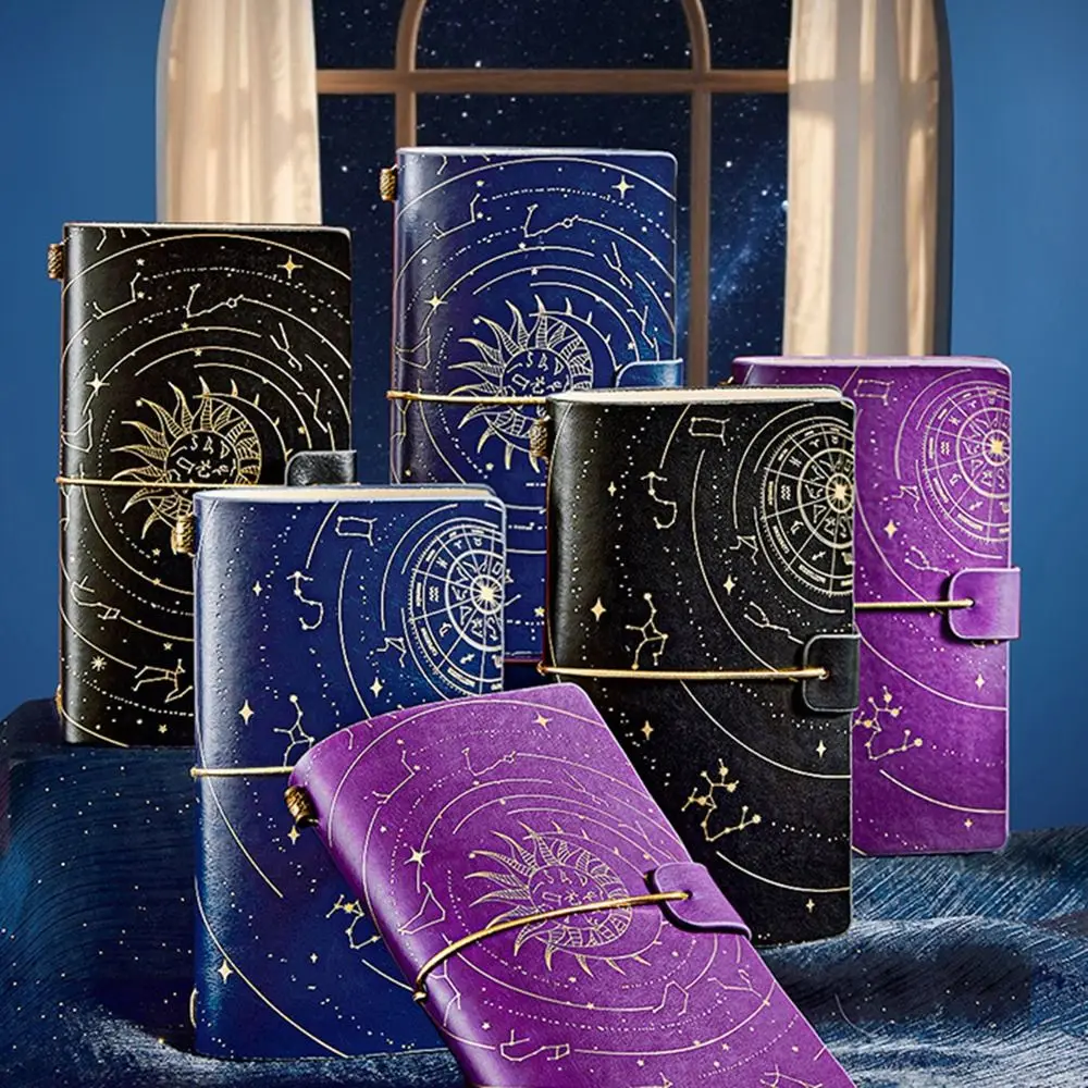Retro Gold Stamping Notebook Leather Cover Twelve Constellations Starry Sky Notebook Smooth Writing Waterproof