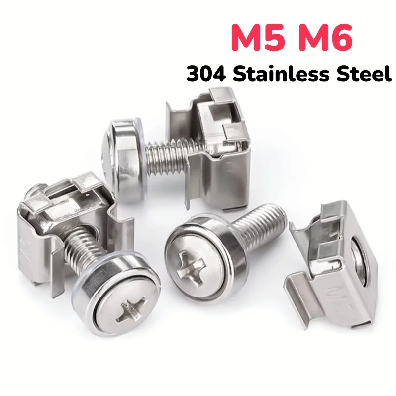 for Rack Mount Server Cabinet Distribution Shelve Router M5 M6 304 Stainless Steel Crown Screw Cabinet Clamp Nut Combination Set