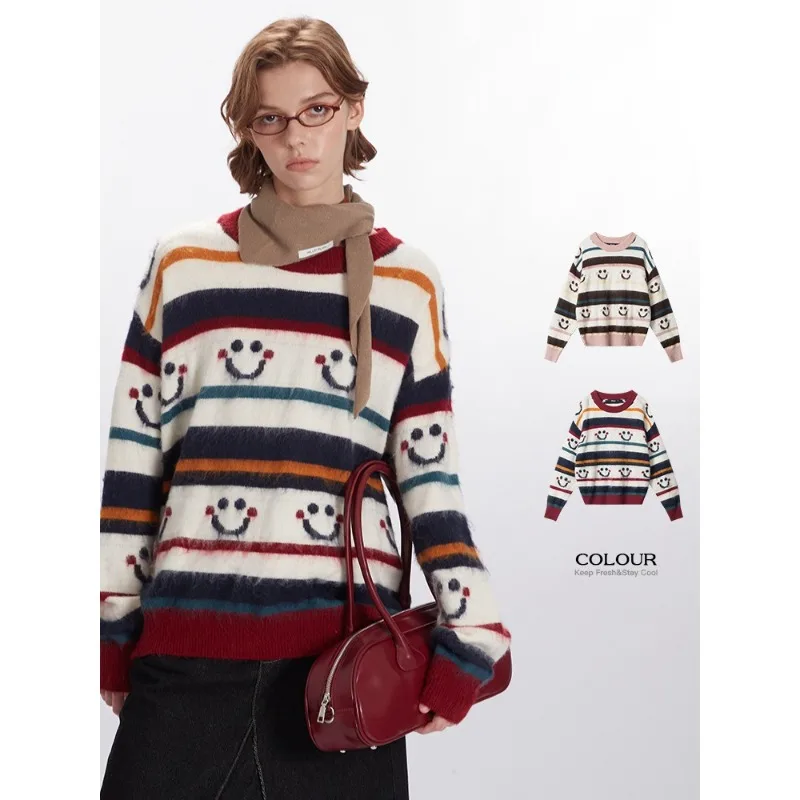 Nariele Stripe Women Hoodies New Round Neck Casual Sweatshirt Fashion 2024 Autumn/Winter Pullover Tops