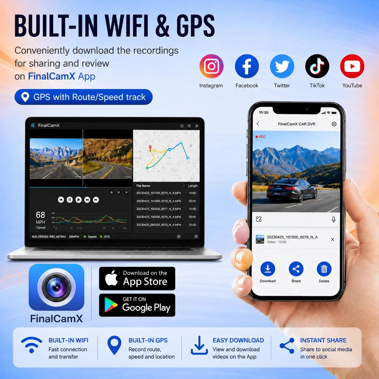 Autosali V5 Dashcam 3K 3-Channel High-Definition Car Dashboard Camera Loop Recording G-Sensor GPS WiFi Support