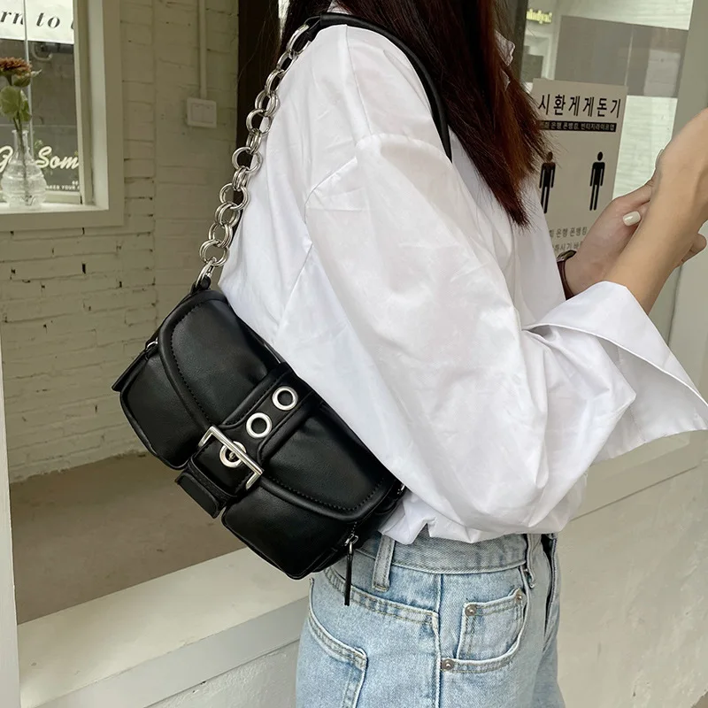 Women\'s Shoulder Bags Retro Female Mini Ring Chain Underarm Bags Casual Ladies High-quality Leather Commuting Hand-held Handbags