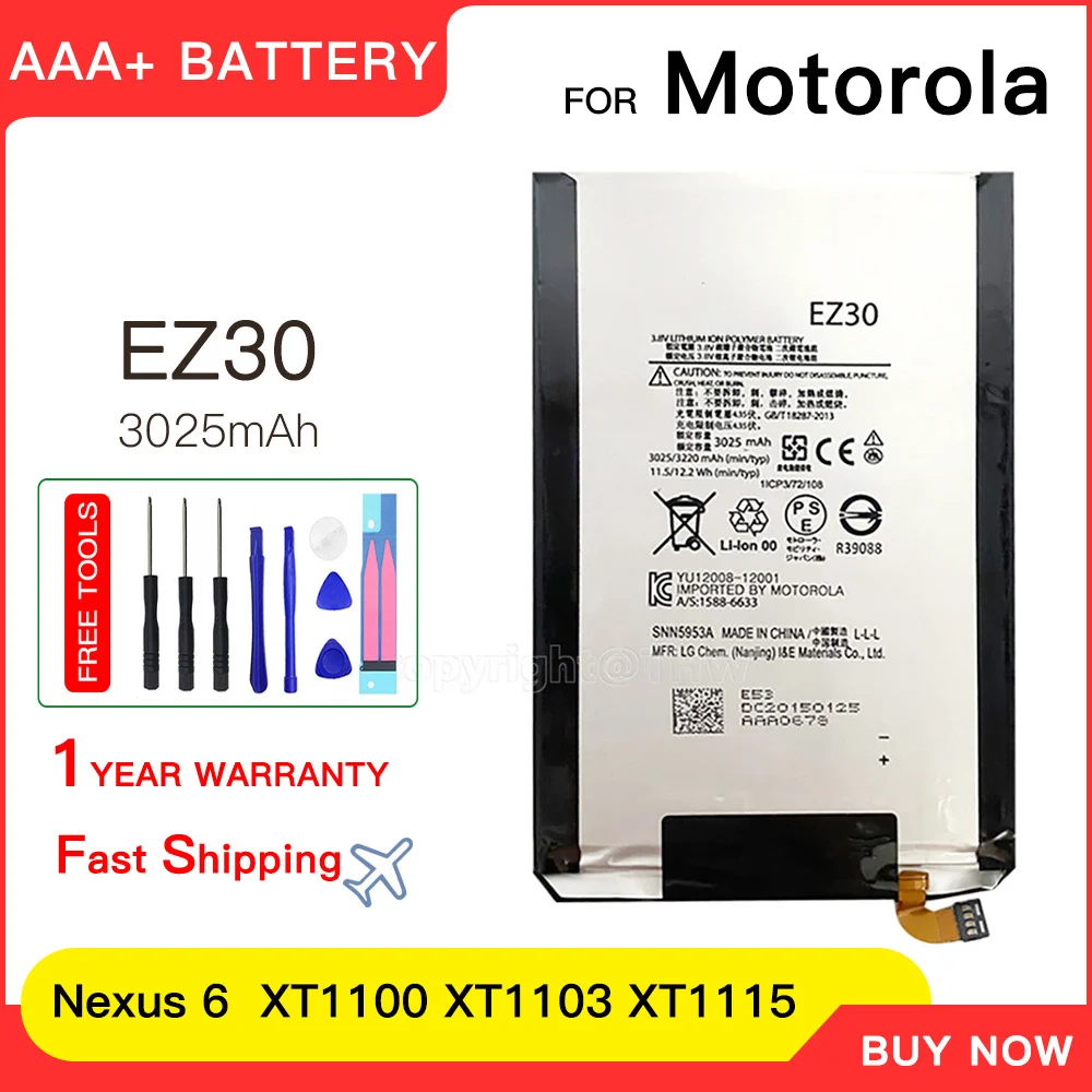 100% genuine EZ30 3220mAh Battery For Motorola Moto XT1100 XT1103 XT1115/GOOGLE Nexus 6 Mobile phone Batteries