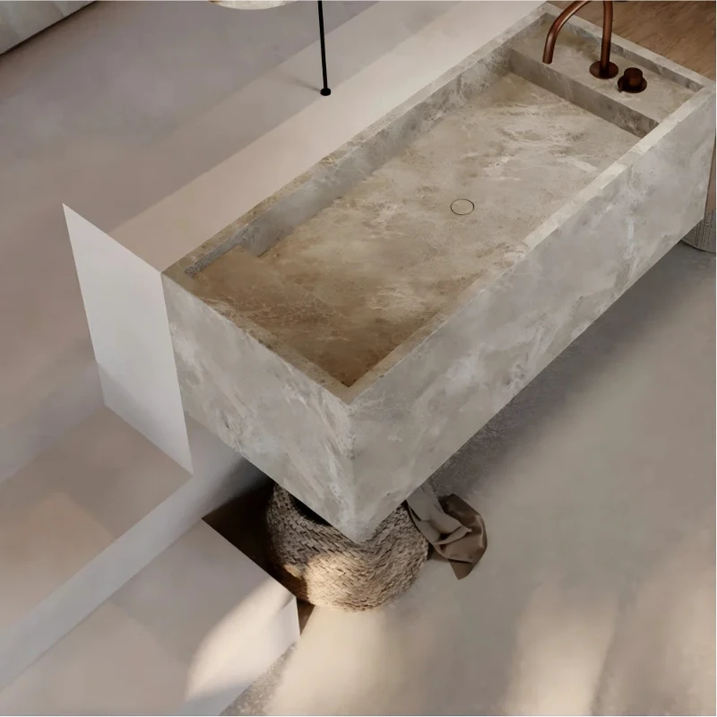 Narrow Edge Stone Undermount Basin, Slim Rim Marble Vanity Sink, Heat & Scratch Resistant, Antibacterial