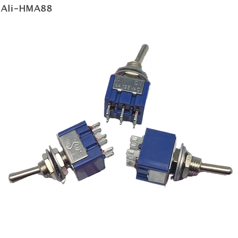 

Miniature Lever Toggle Switch Single Pole Double Throw ON-OFF-ON /ON-ON 120VAC 6A 1/4 Inch Mounting MTS-202