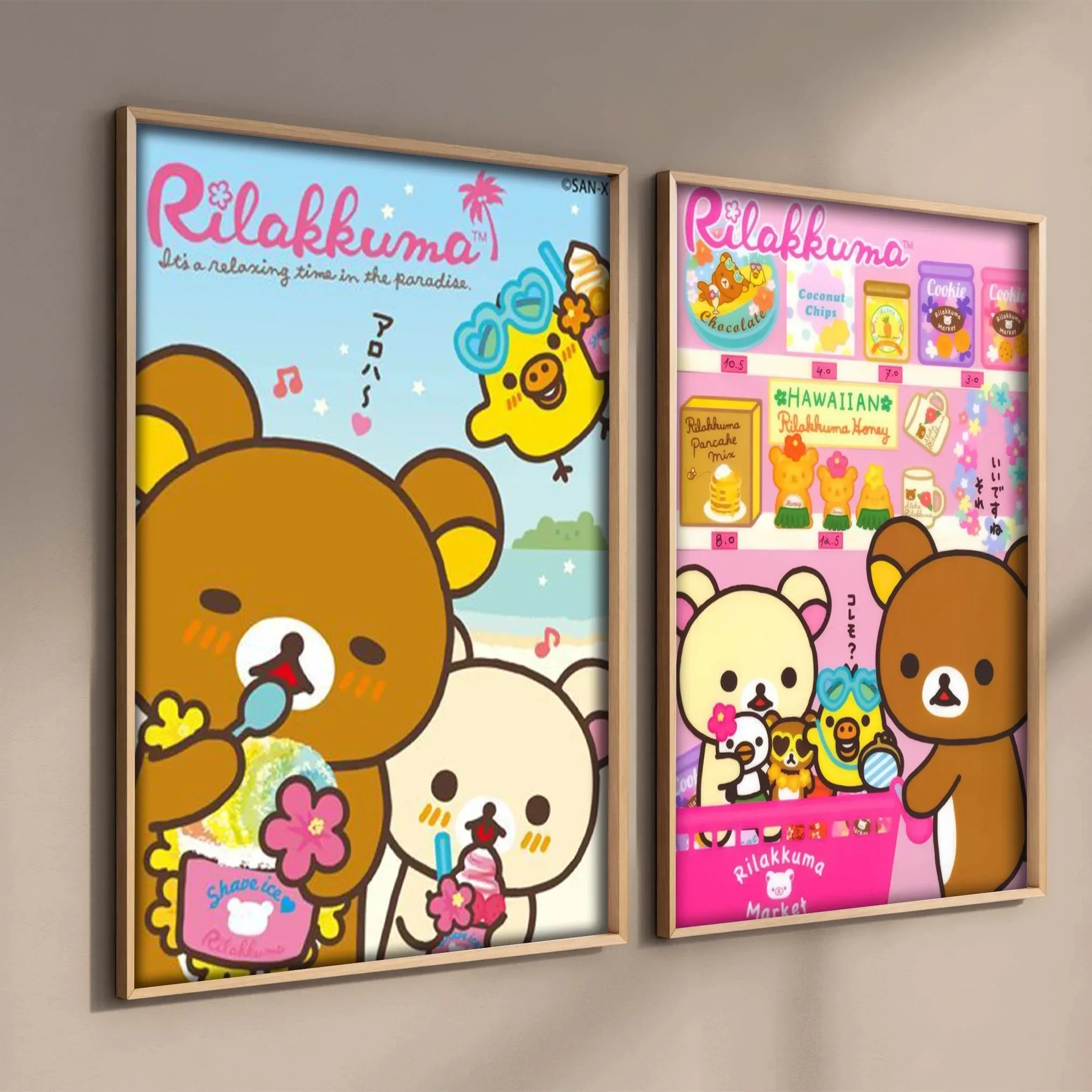 قماش اللوحة الملصقات والمطبوعات جدار الفن اليابان أنيمي لطيف الكرتون Rilakkuma المشارك الدب الفرخ القط القراءة