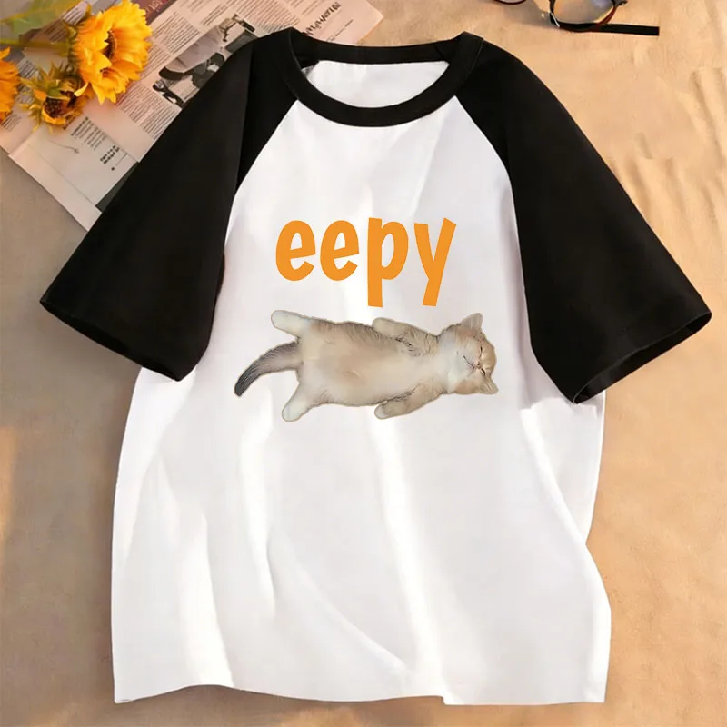 Cute Eepy Cat Design Printed Funny T Shirts Kids Children's T-shirt Boys Girls Summer Spring Casual Top Tee Shirt