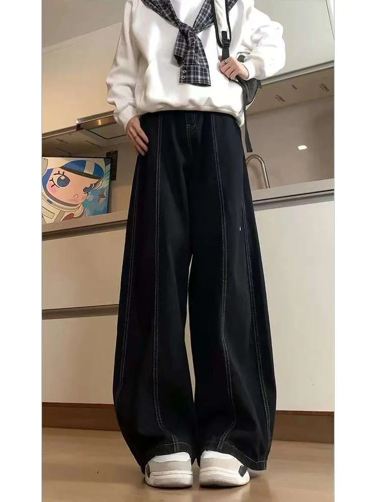 

Черные джинсы A-силуэта Original Denim для мужчин, осенне-зимние, в американском уличном стиле, CleanFit, свободные, широкие брюки, повседневные, с низкой посадкой