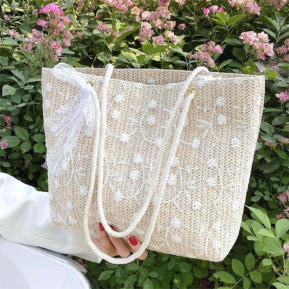 Travel Holiday Shoulder Lace Lace Lace Lace braided bag Large capacity beach bag Straw braided style handbag shoulder bag01