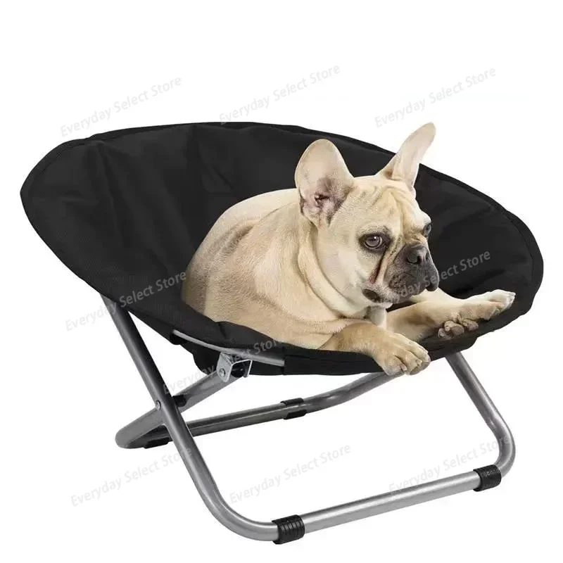 Portable Foldable Pet Moon‑Chair, Outdoor Elevated Bed with Adjustable‑Height & Thick Warm Seat‑Cover for Cat & Dog