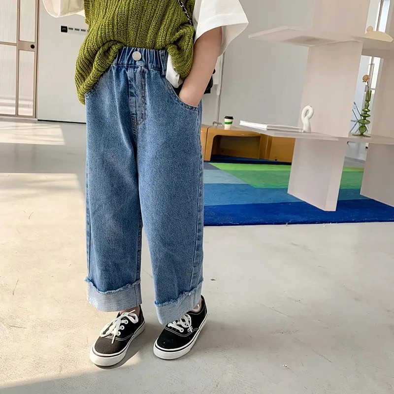 Jeans a gamba larga per bambini primavera estate Jeans larghi e sottili per ragazzi e ragazze Pantaloni casual alla moda per bambini