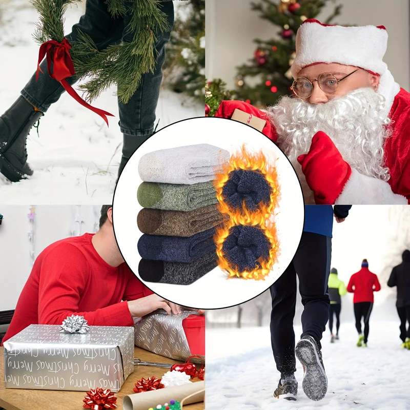 5/10 pares de meias de lã masculinas engrossadas e quentes botas de caminhada de inverno e meias absorventes de umidade resistentes ao frio esportes ao ar livre