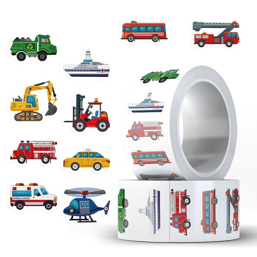 

500pcs Cute Funny Truck Construction Vehicle Stickers Roll Creative Graffiti Decals Guitar Laptop Reward Decoration Sticker Toys