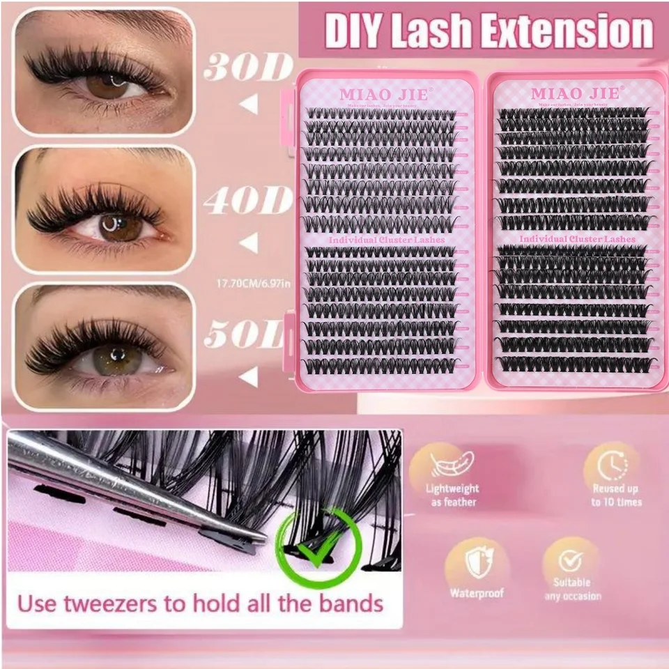 MIAOJIE 640 piezas de extensión de pestañas 30/40/50D/60D/80D/100D, grupos de pestañas D curl 9-16mm, individuales DIY maquillaje 5