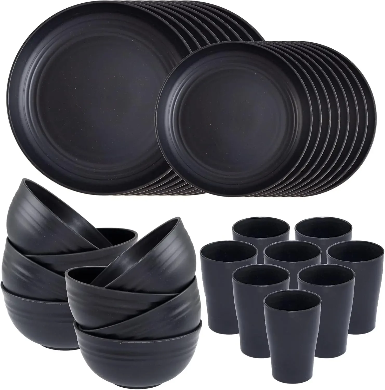 

Supernal Wheat Straw Dinnerware Sets,Unbreakable Dinner Plates for 8,Microwave Dishwasher Safe,Reusable Dinnerware,Black Set 1