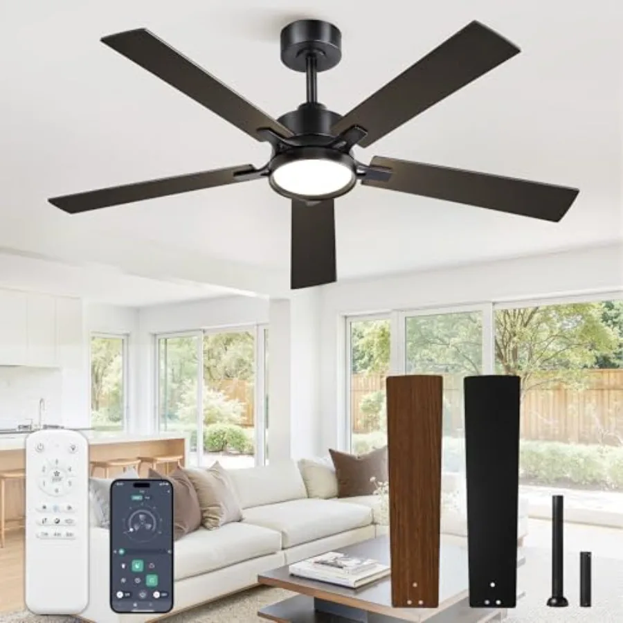 Ceiling Fan with Lights and Remote, Smart APP Control, Dimmable with All-Settg Memory, Quiet DC Motor Reversible Blades, Damp R