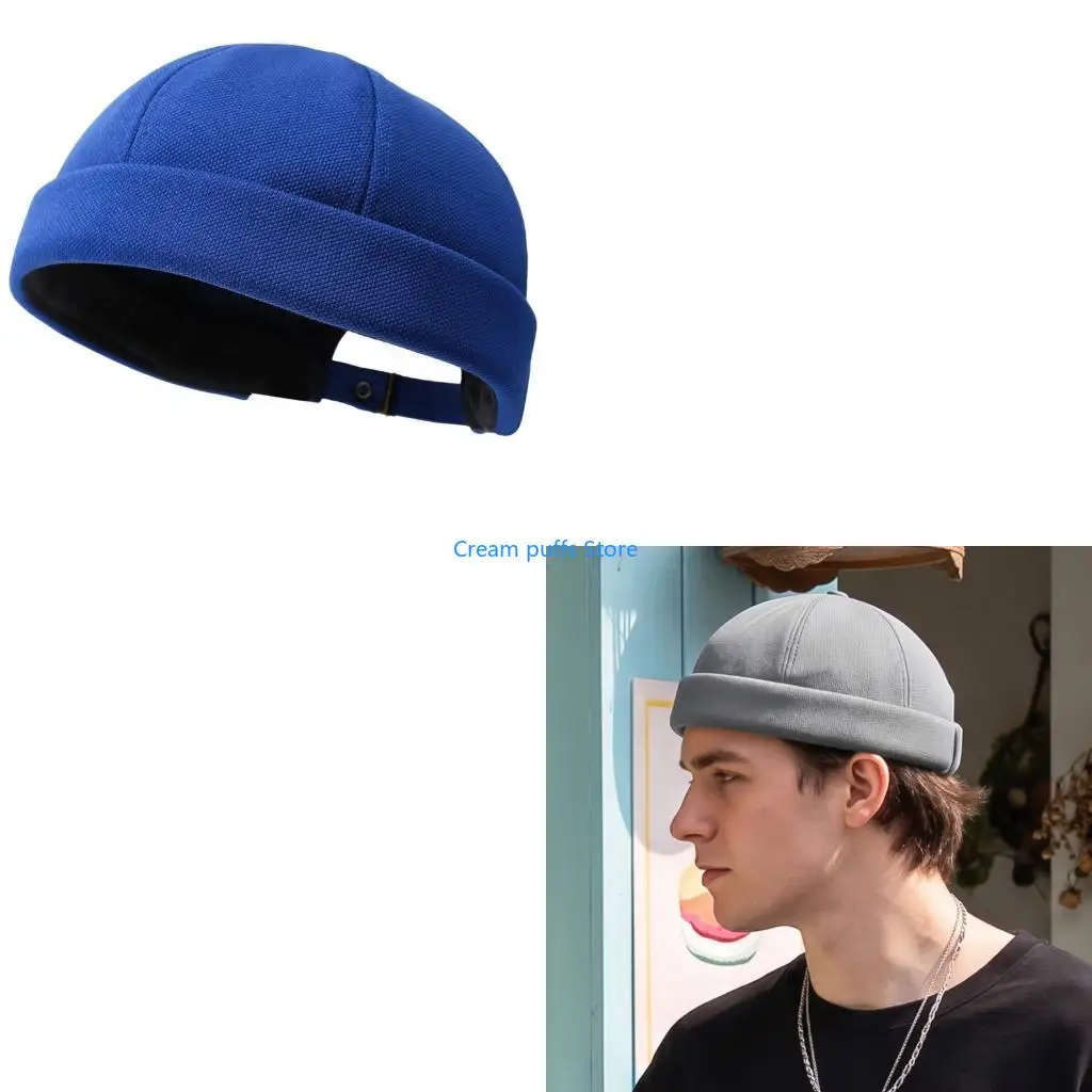 50LE Soft SkullCap with Textured Woven Folded Band, Round Docker Hat Headwear for Women Men Unisex, Everyday Wear and City