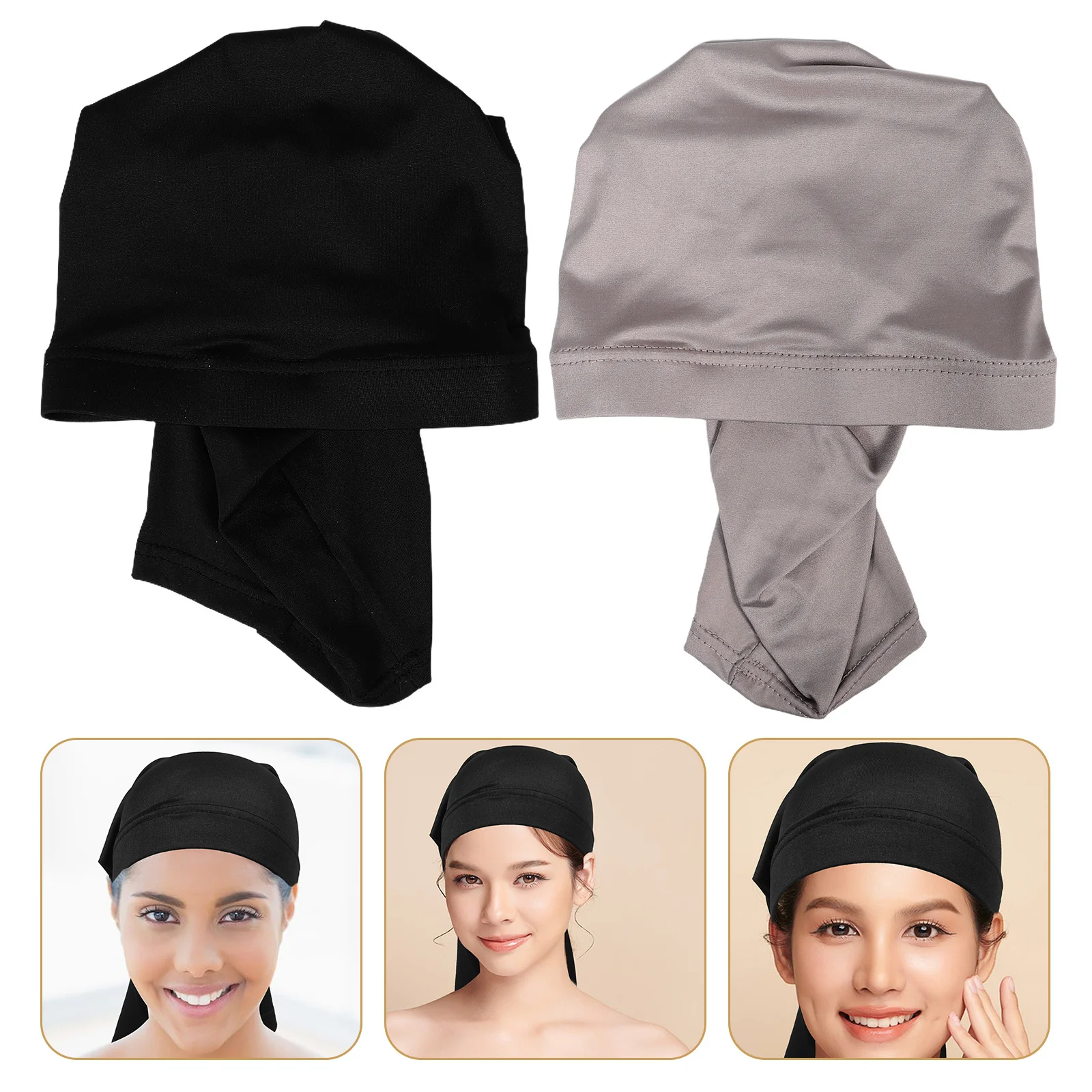 

2Pcs Long Sleep Hat for Women Men Breathable Hair Cap Night Protection for Dreadlocks Braids Solid Color Elastic Turban Head