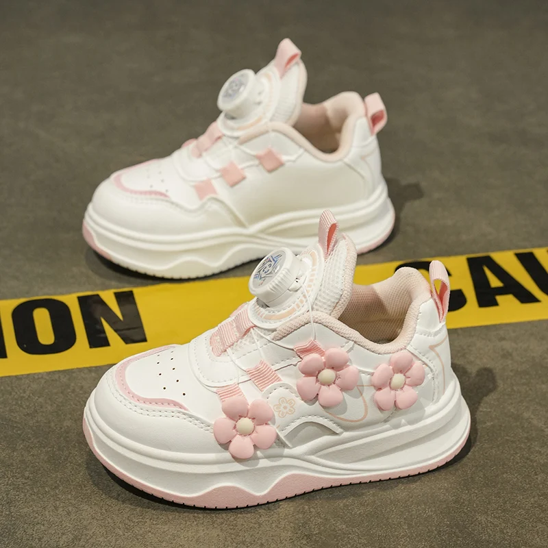 

Girls Sports Shoes PU Leather Fashion Children Print Pattern Flat White Daily Casual Soft Sole Comfortable Board Shoes Kids