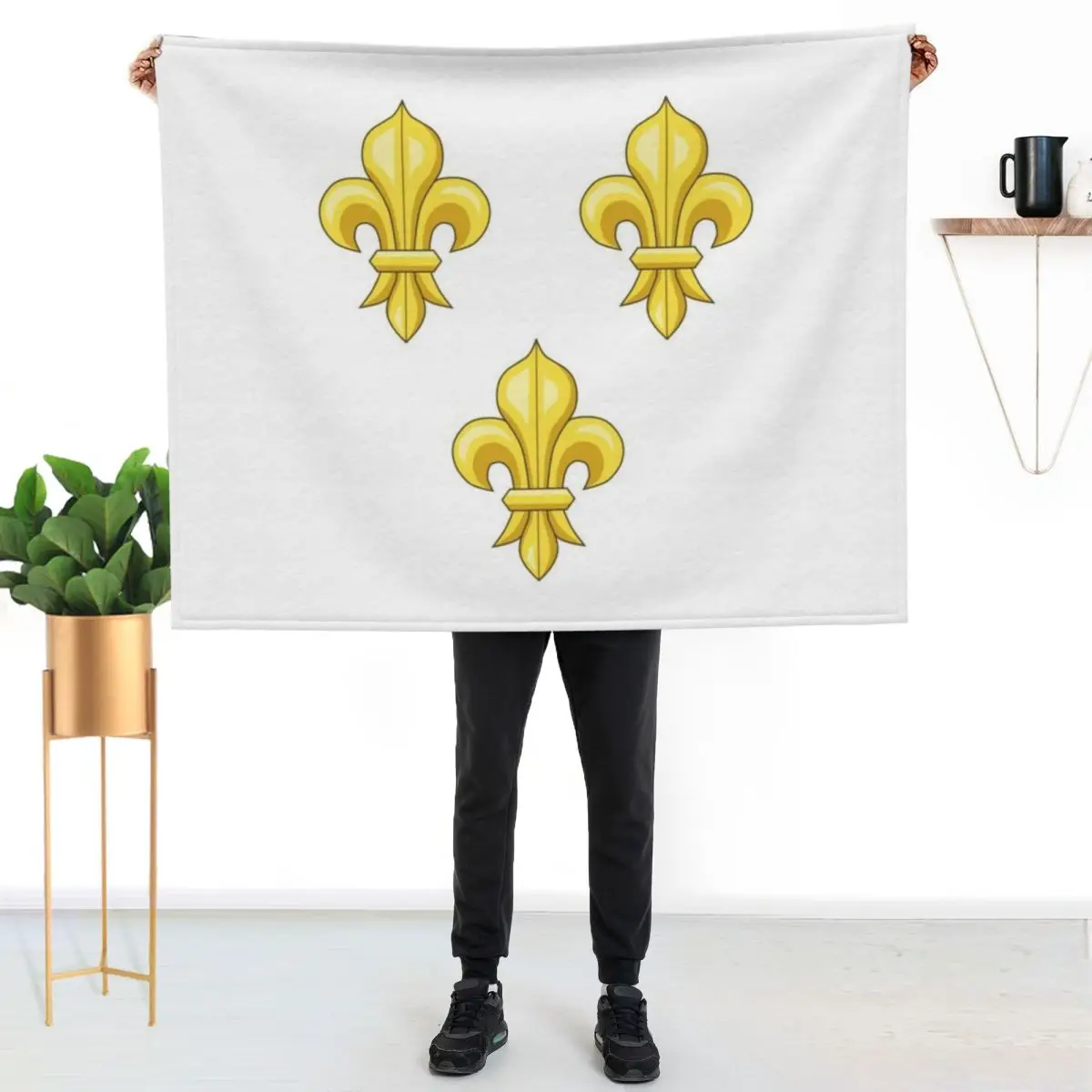 Blason France moderne French royal golden yellow fleur de lys lis blue King of France coat of arms vintage white b Throw Blanket