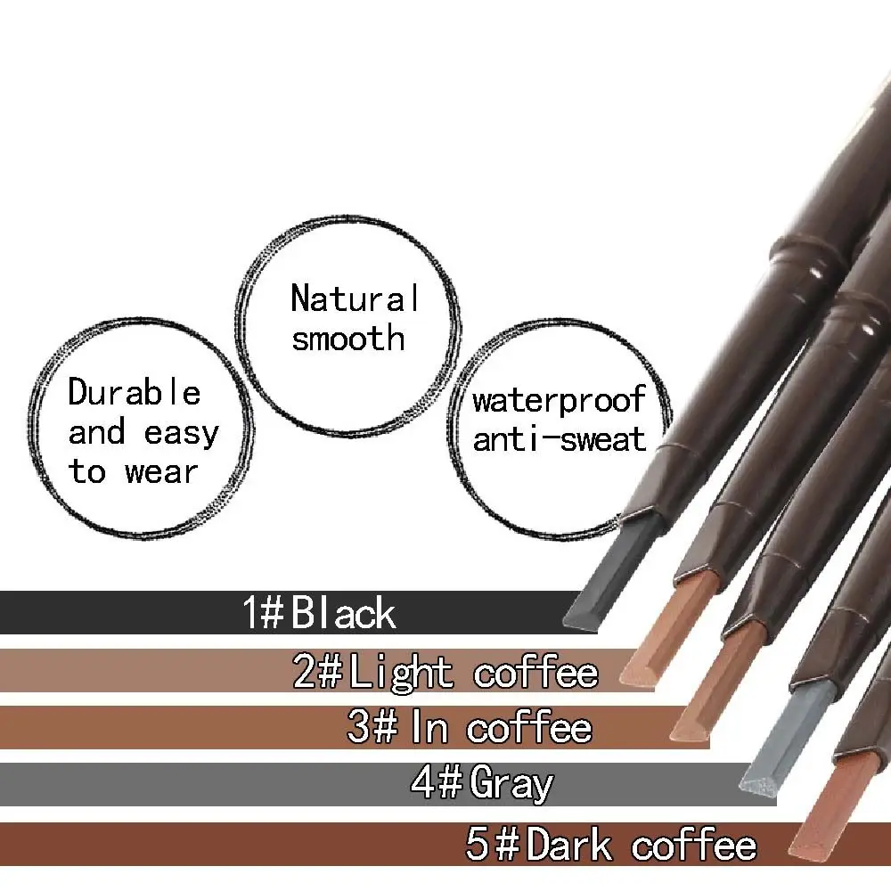 5 สีผู้หญิงแต่งหน้าเครื่องมือเครื่องสําอางค์สีดํา Double-headed Eyebrow Enhancers Fine ดินสอเขียนคิ้ว Eyebrow ปากกาอายไลเนอร์ดินสอ