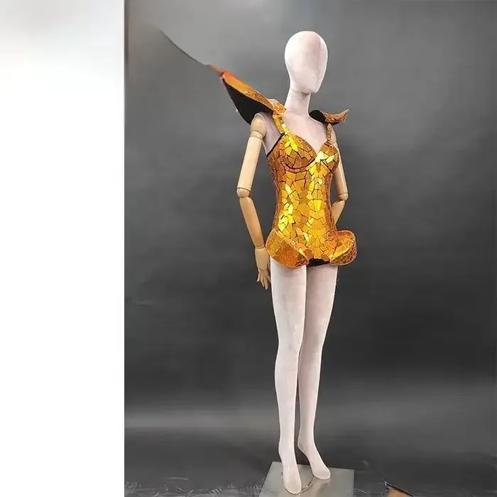 Laser Mirror Glitter Gold Sexy Bodysuit for Women's Luxury Personalized Performance Costume Dance Singer Stage Party Rave Wear