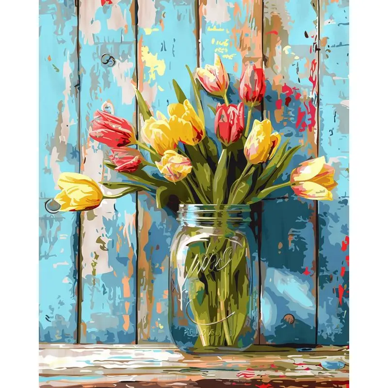 GATYZTORY Diy Oil Painting By Numbers Flowers Acrylic Paint by numbers art work diy Numbers Painting on Canvas By Numbers