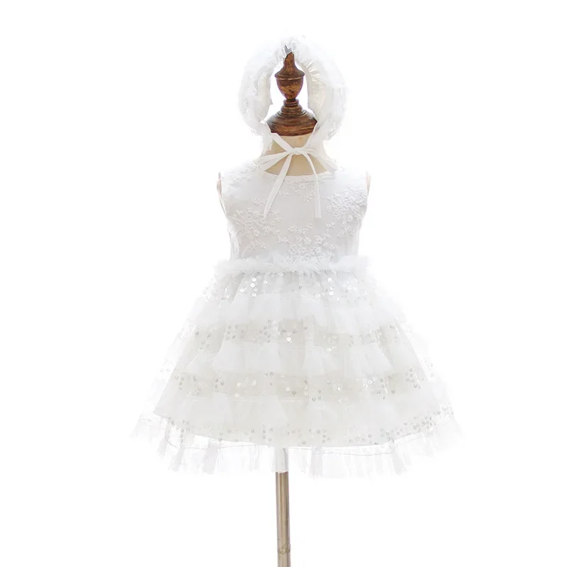 Infant Christening Gown Girl Baby Baptism Dresses Sequined Layeres First Birthday Dresses for Toddler 0 to 2 Years