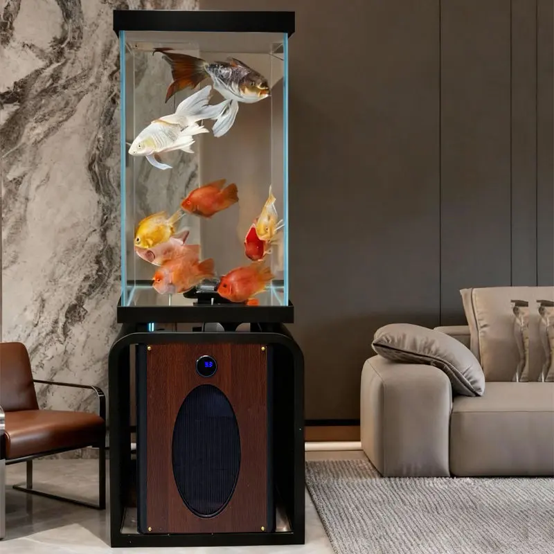 New ultra-white glass fish tank vertical side few living room self-circulation tubular filtration floor-to-ceiling integrated fi