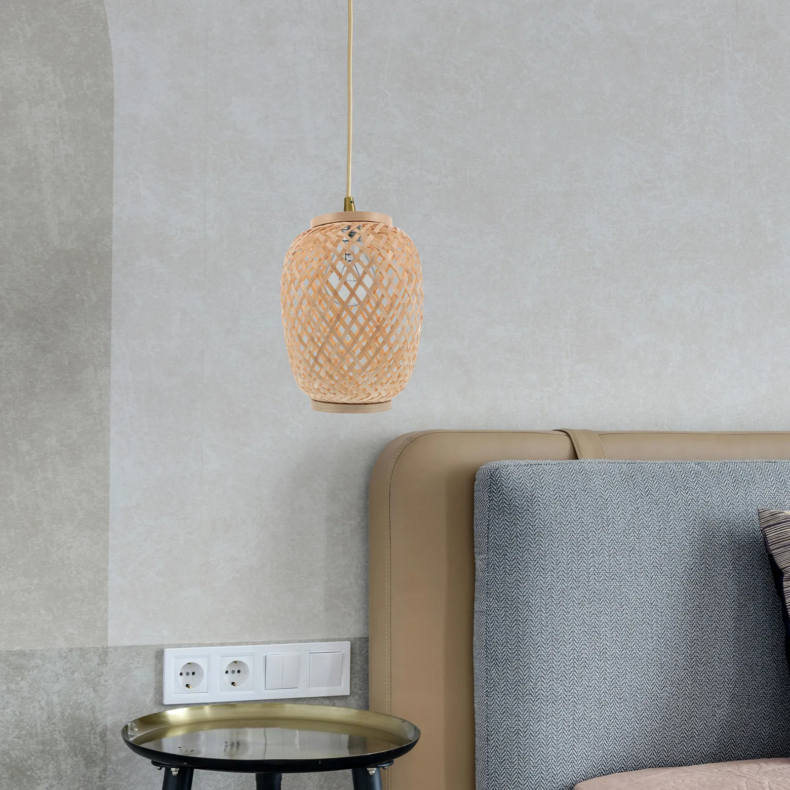 Bamboo Woven Lamp Shade Rustic Pendant Light Cover Handwoven Hanging Lamp Shade Replacement for Ceiling Light Fixture