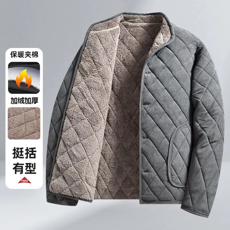 

Autumn and Winter Fashion Solid Color Plus Plush Thick Warm Jacket For Men's Casual Loose Sports Plus Large Size High-end Jacket