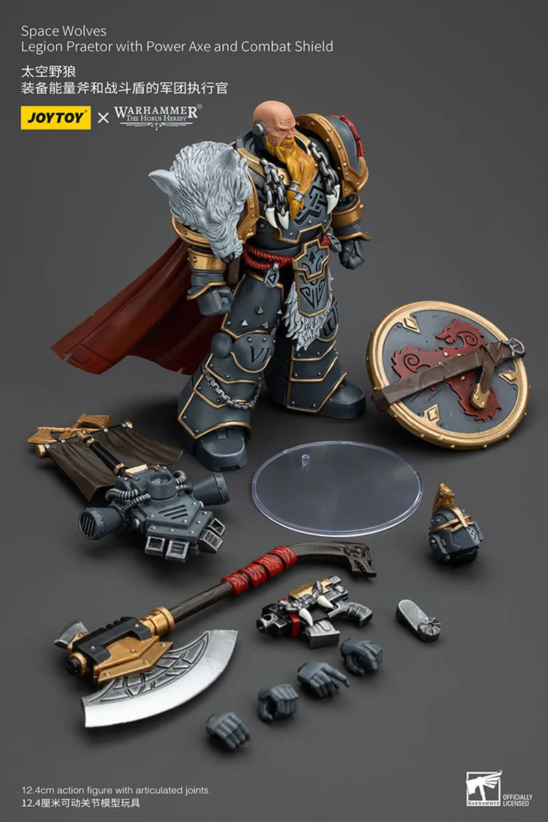 JOYTOY Warhammer Horus Heresy 1/18 หมาป่าอวกาศ Legion Praetor พร้อม Power Axe และ Combat Shield Action Figure ของเล่น